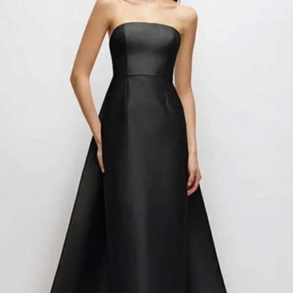 Alfred Sung Black Strapless Satin Twill Column Gown D876 - Picture 3 of 6